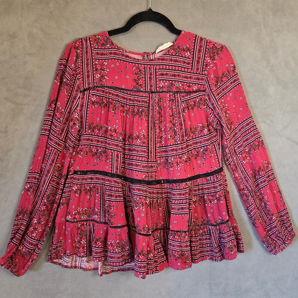 Altar'd State Floral Patchwork Peasant Top Women's Small Boho Ruffle Cottage